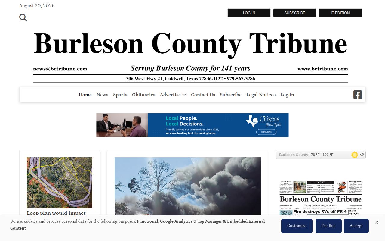 Burleson County booking-record news source at the Burleson County Tribune