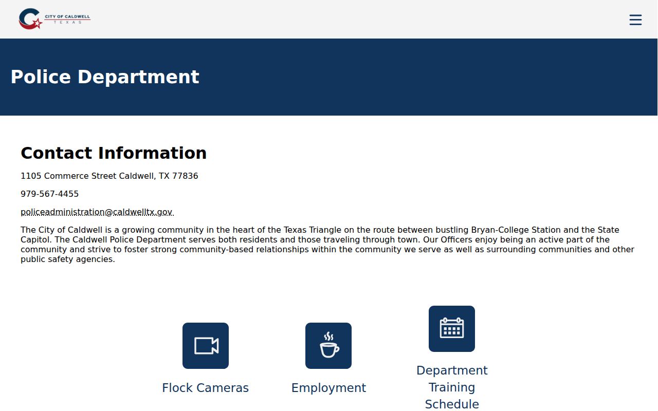 Caldwell Police Department official arrest-record contact source