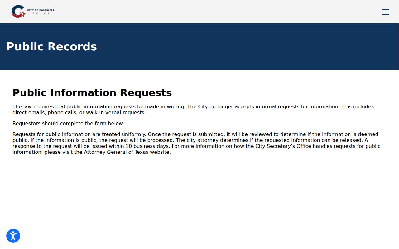 Caldwell public records request source for city arrest records